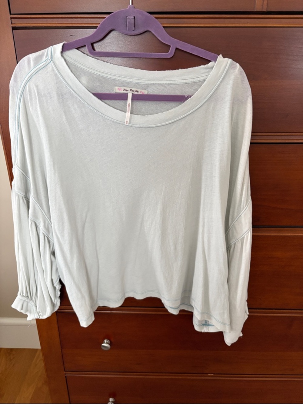 Free People Pale Blue Long Sleeve Scoop Neck Top